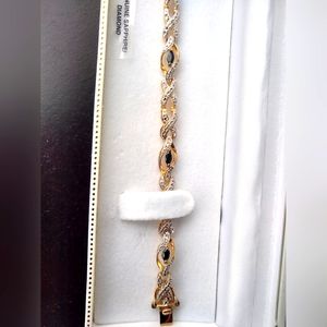 Sapphire & Diamond gold over. 925 sterling silver bracelet 7" box included